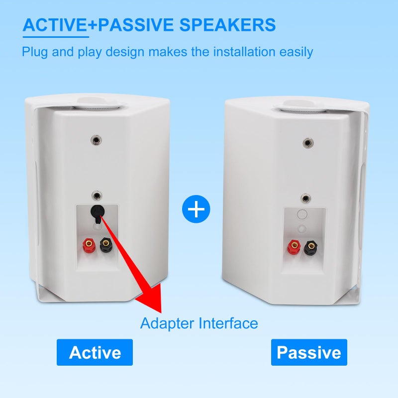 Herdio 5.25 Inch 300 Watts Indoor Outdoor Bluetooth Speakers Waterproof Wall Mount Speakers Wired System All Weather Resistant for Patio Porch Home Theater Backyard(White) - Image 3